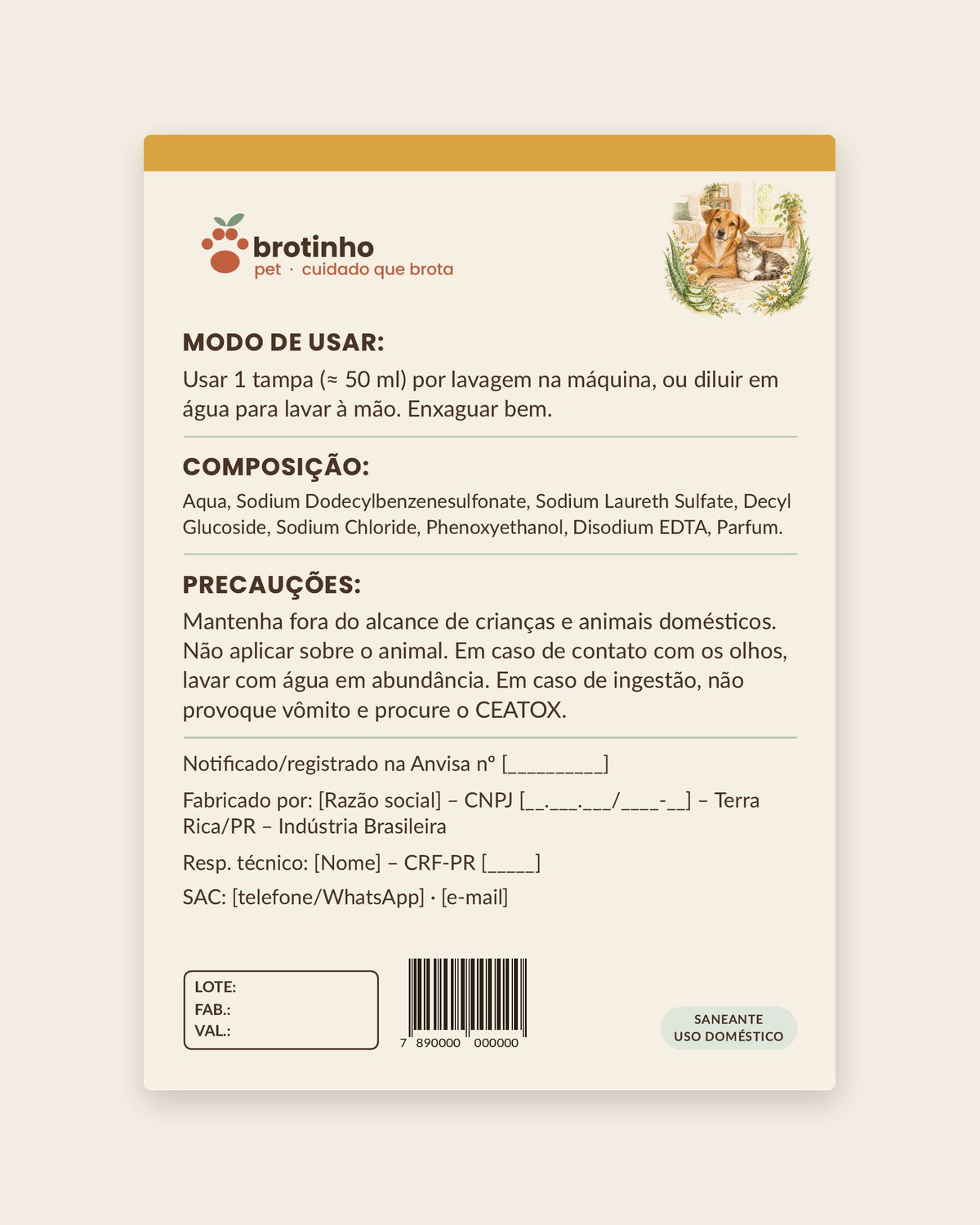 Sabão Líquido Roupas e Camas Pet